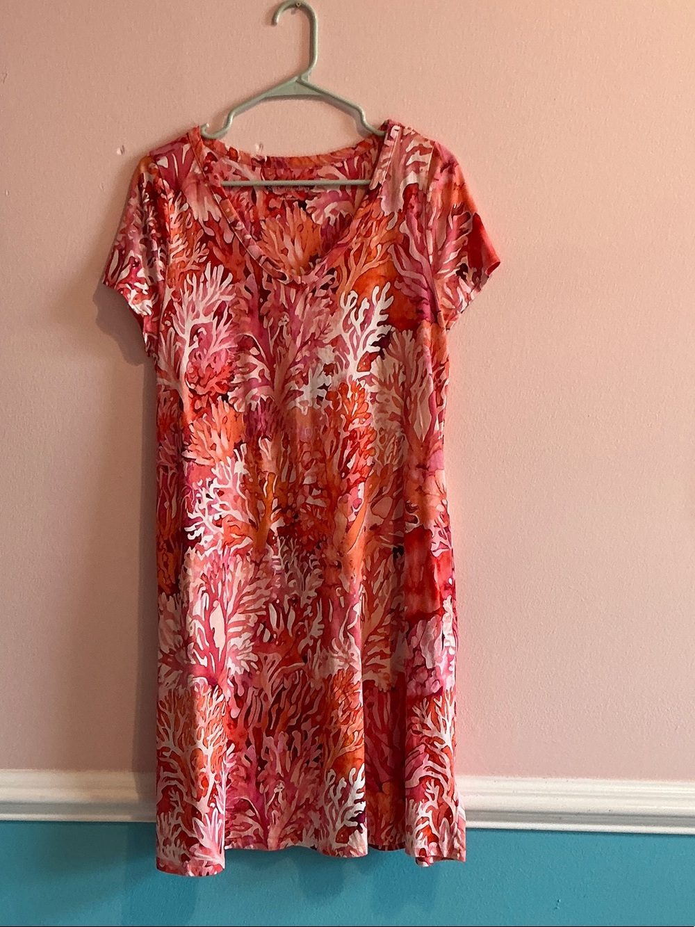 Soft Surroundings Coral and Pink V-Neck Tunic
